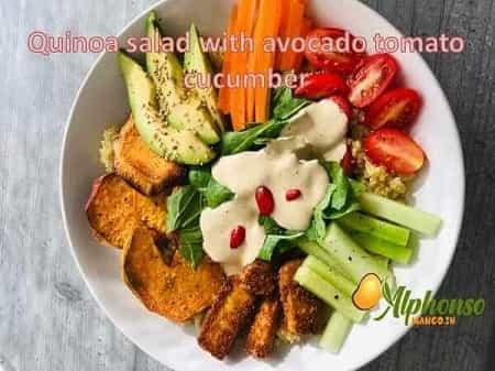 Quinoa salad with avocado tomato cucumber - AlphonsoMango.in
