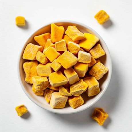 Premium Freeze Dried Alphonso Mango Cubes - Crunchy Healthy Snack - AlphonsoMango.in