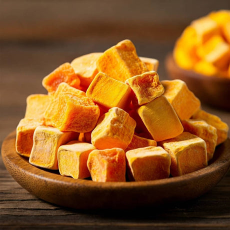 Freeze Dried Alphonso Mango Cubes - 100% Natural Healthy Snack Alphonsomango.in